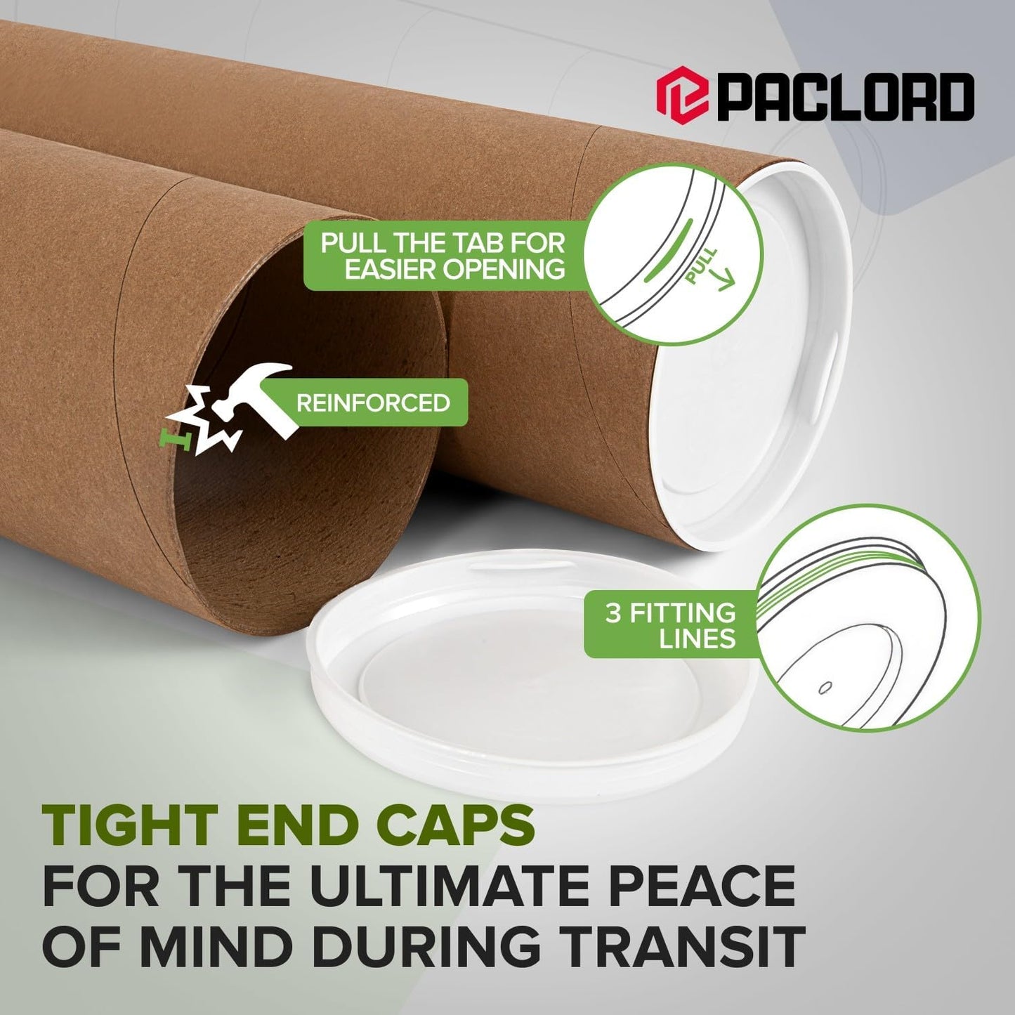 4" x 36" Reinforced Kraft Paper Mailing Tubes, Pack of 2 Tubes with 2 Caps Each – USPS Approved Poster Tube – Made in USA Cardboard Tube for Shipping and Storing Posters, Prints, Artwork, or Documents