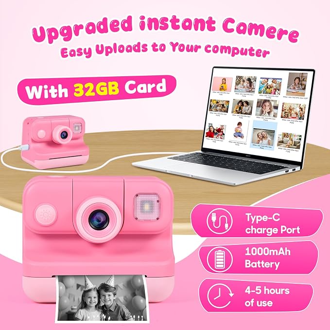 Kids Instant Print Camera with Carrying Bag, 1080P HD Girl Camera with 4 Print - Image 4