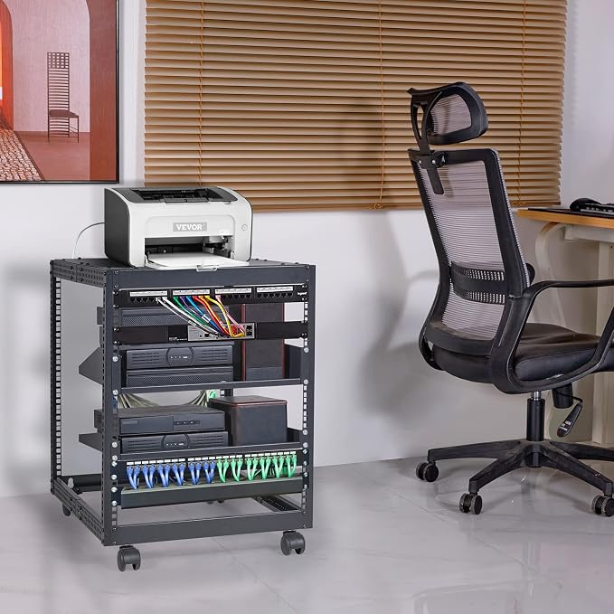 VEVOR 12U Open Frame Server Rack, 23-40 in Adjustable Depth, Free Standing or - Image 8