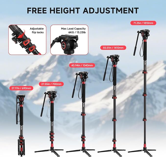 Avella CD324 Carbon Fiber Video Monopod Kit, - Image 7