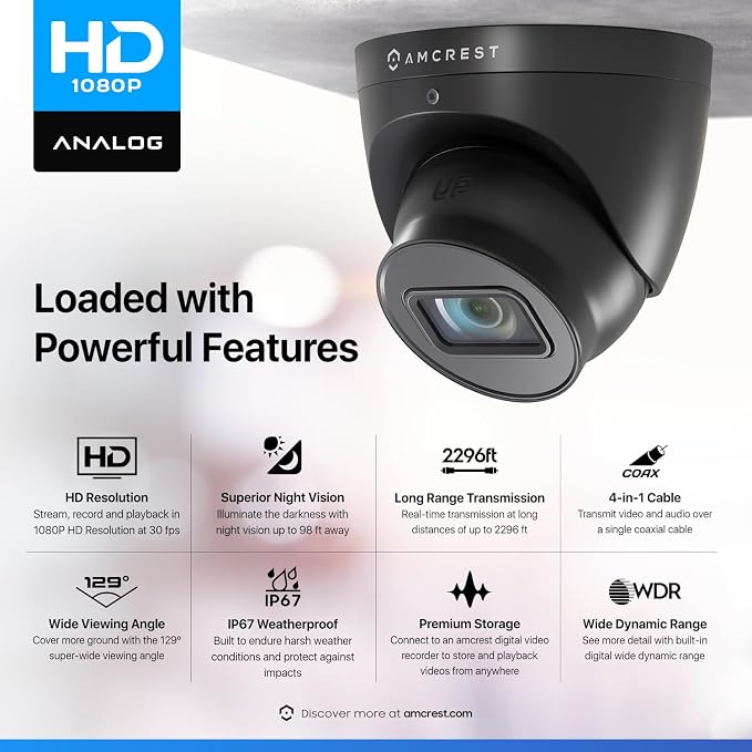 Amcrest Analog Outdoor Security Camera, Dome 2MP 1080P @ 30fps, Quadbrid - Image 3