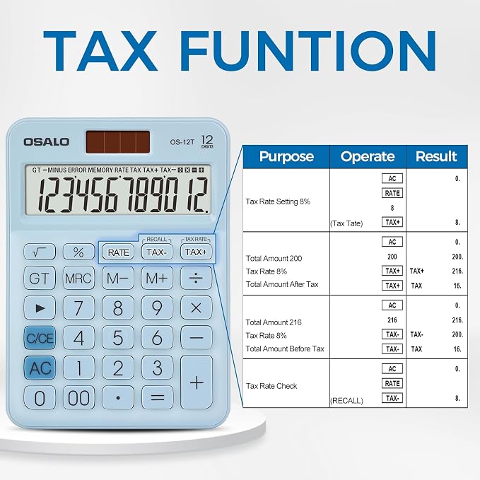 Pocket Small Size Desk Calculator, 12 Digit Large LCD Display, Basic Tax - Image 7