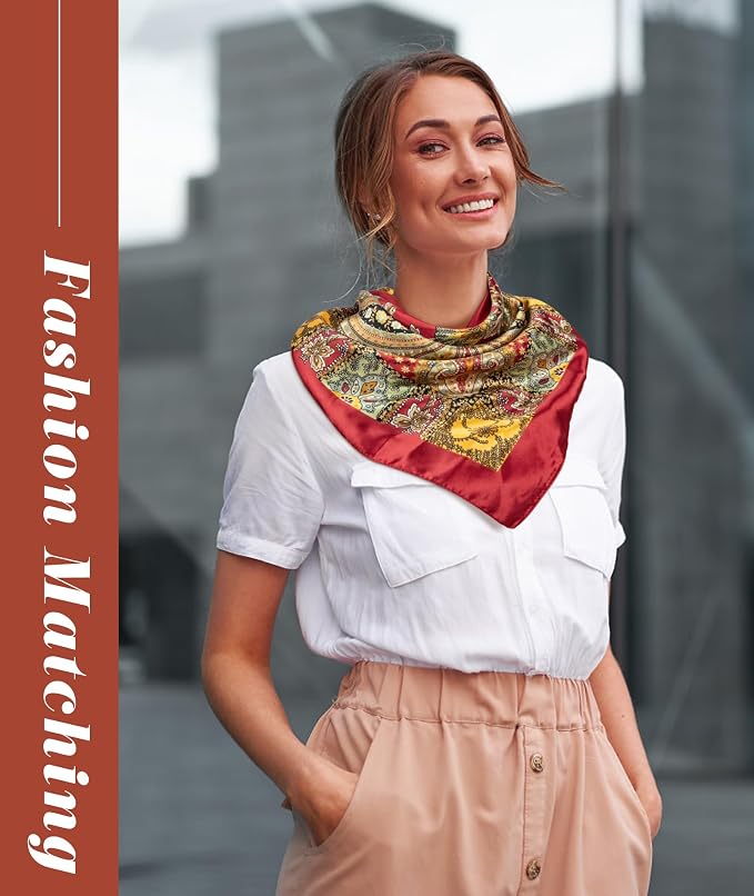 Senker Fashion 35" Head Scarf for Women, Pirate Costume Accessories Silk Red - Image 4