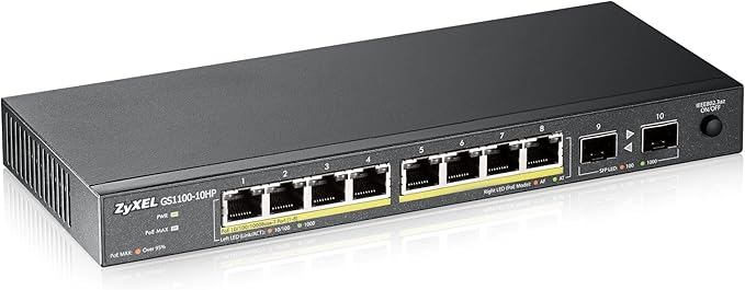 Zyxel 10 Port PoE Switch | Unmanaged Gigabit Network Ethernet Splitter | 8X PoE+ by ZYXELNETWORKS
