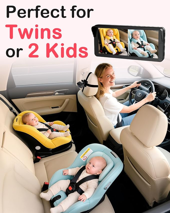 Rohent Dual Baby Car Camera for 2-Kids: 6.9'' HD Split Screen - Image 2
