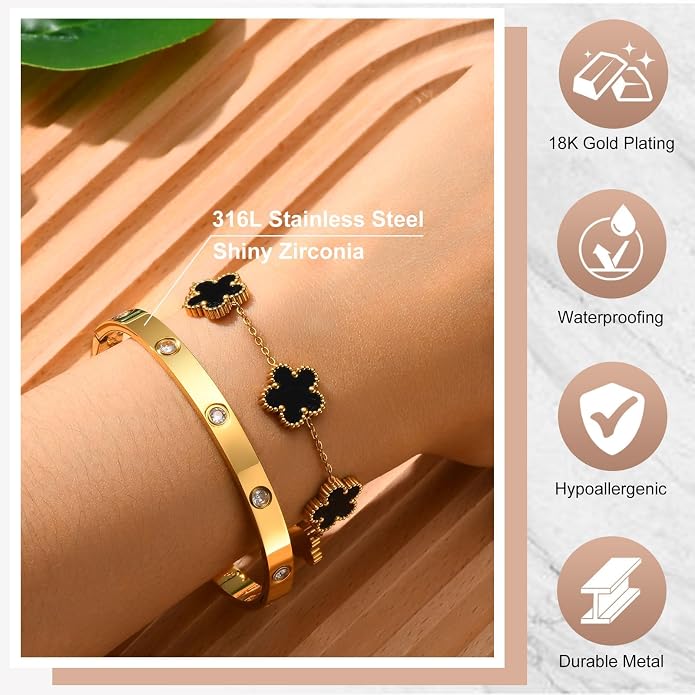MPRAINBOW Womens Stackable Gold Bracelets Jewelry, 18K Gold Plated Floral - Image 4