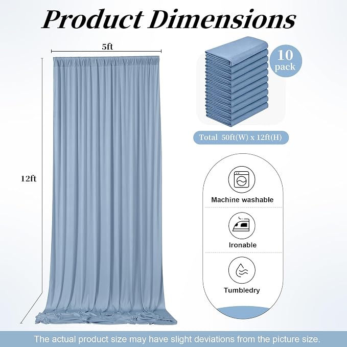 50ft x 12ft Dusty Blue Backdrop Curtains - Image 6