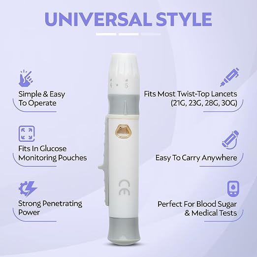 One Step Lancing Device Pen, 5 Depth Settings, Less Pain Design, Blood Sampling - Image 2
