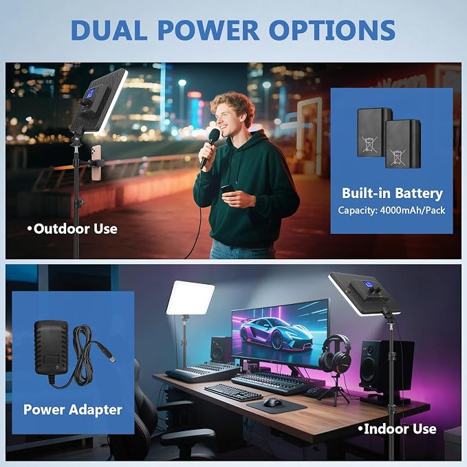 2 Pack Led Video Light Kit, 4000mAh Rechargeable Lithium Battery, Light Panel - Image 4