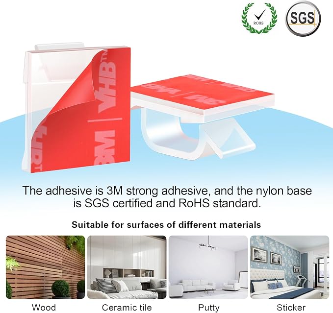 60 PCS XHF 3/4” Adhesive Cable Wire Clips Clear, Outdoor Christmas Light Clips - Image 3