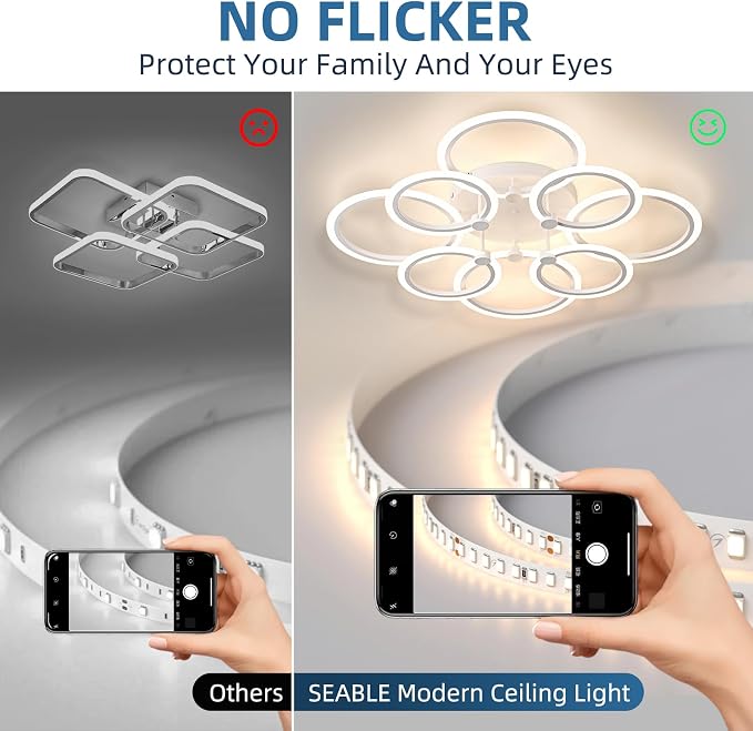 LED Ceiling Light, 8-Ring Modern Flush Mount Fixture, 145W Dimmable 3000K–6500K - Image 5