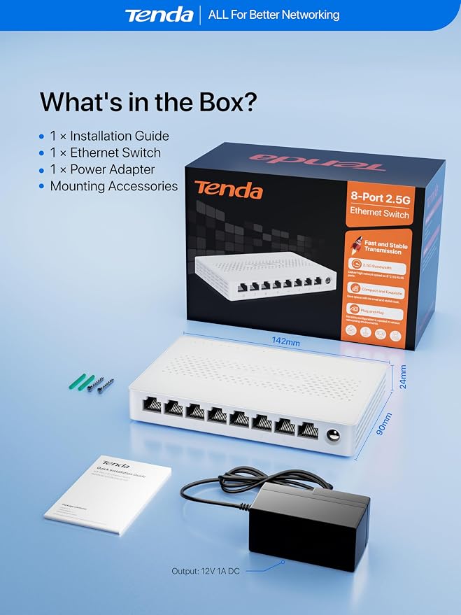 Tenda 8 Port 2.5G Ethernet Switch, Unmanaged Network Switch, 8 x 2.5 Gigabit - Image 9