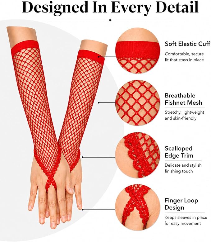 Seeksmile Women's Girls 80's Theme Party Emo Fingerless Arm Fishnet Gloves - Image 4