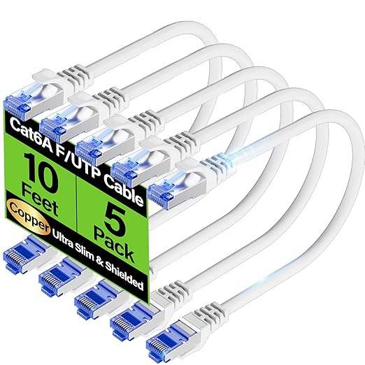 Cat6A Ethernet Cable Shielded 10Gbps 10 ft, Slim Shielded Ethernet Cable Cat 6 by Unknown