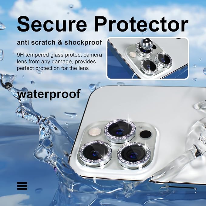 Misea for iPhone 14 Pro/iPhone 14 Pro Max Camera Lens Protector Bling, 9H - Image 3