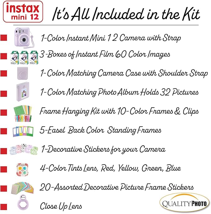 Fujifilm Instax Mini 12 Instant Camera + 60 Photo Prints + Accessories - Image 3