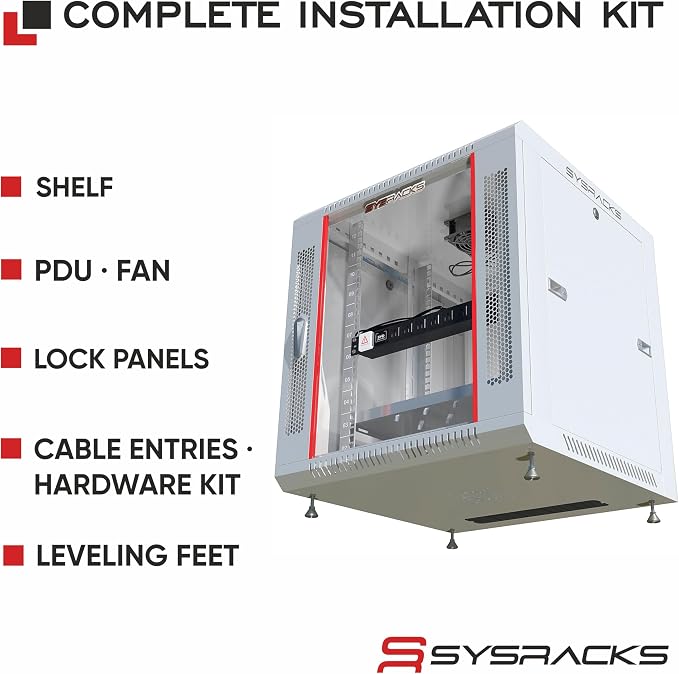 12U Wall Mount Server Rack Cabinet 24” Deep, 19” Network & AV Enclosure - Image 4