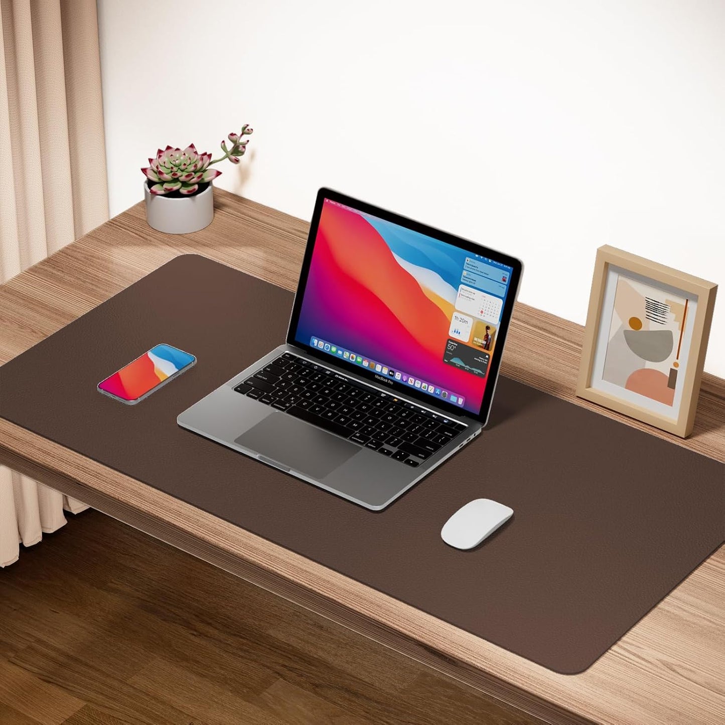 Boutilon Leather Desk Pad Protector,Non-Slip Mouse Pad,Laptop Desk Pad,Office Mouse Mat,Waterproof Leather Desk Blotter,Desk Writing Pad for Office and Home (M-Coffee,30"x14")