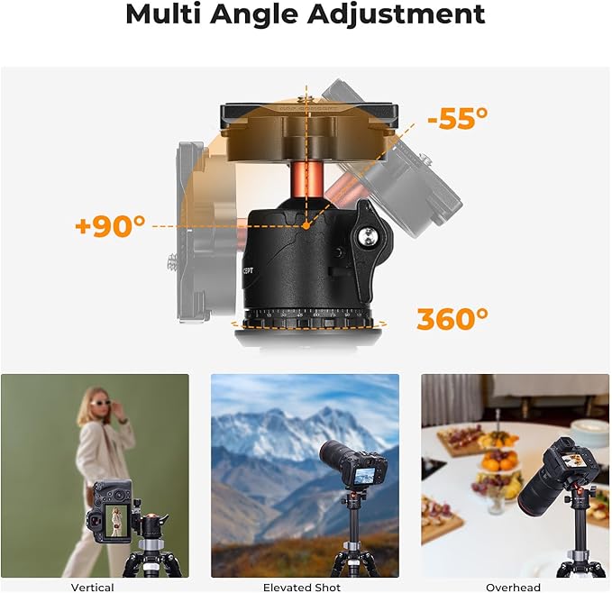 K&F CONCEPT Professional 28mm Metal Tripod Ball Head 360 Degree Rotating - Image 6