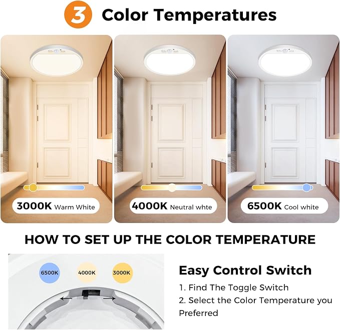 slochi 2Pack Motion Sensor Light Indoor Wired, 12 Inch 3000K/4000K/6500K Closet - Image 3