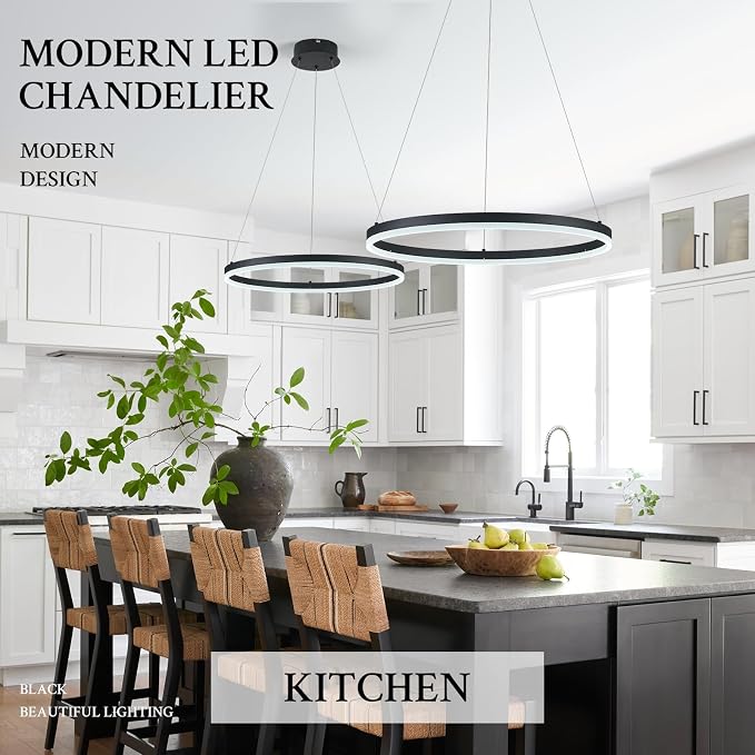 Modern LED Pendant Lighting Ring Chandelier Black Dimmable LED Chandelier - Image 7