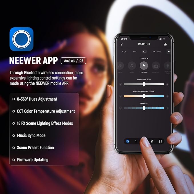 NEEWER 18 Inch RGB LED Ring Light APP Control - Image 5