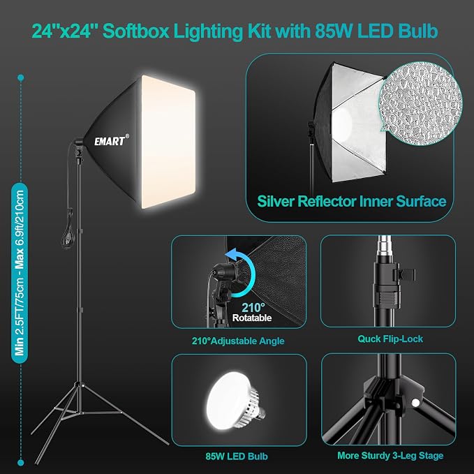EMART Photography Lighting Kit, 7 x 10 FT Backdrop Stand - Image 3