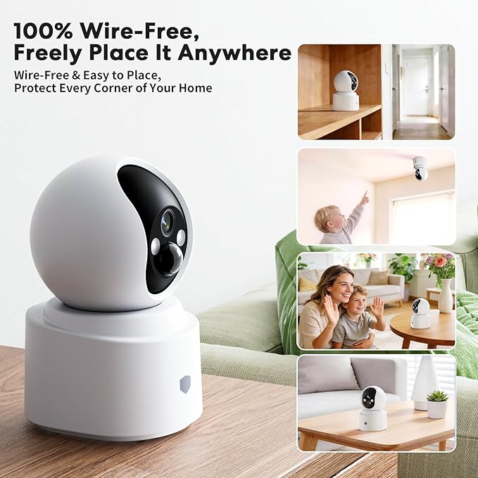 Noonkey Battery Powered Wireless Indoor Security Camera, 4MP HD Pan/Tilt Pet - Image 3