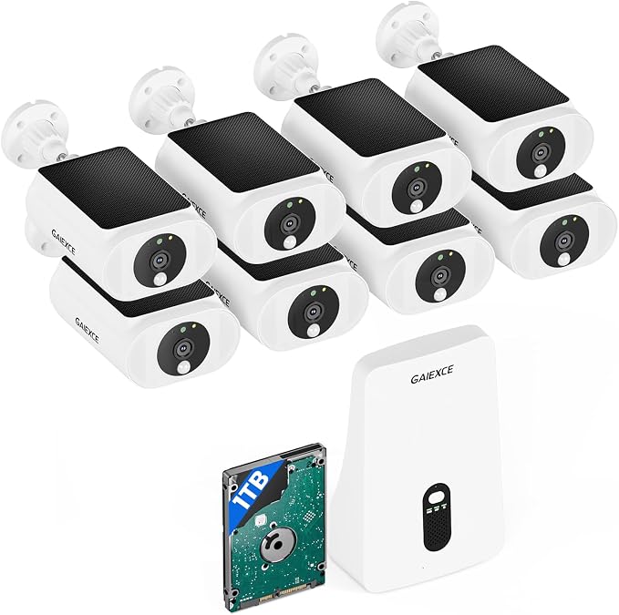 Solar Security Cameras Wireless Outdoor 8Cam Kit Expadable to 10H, No by Gaiexce-Official