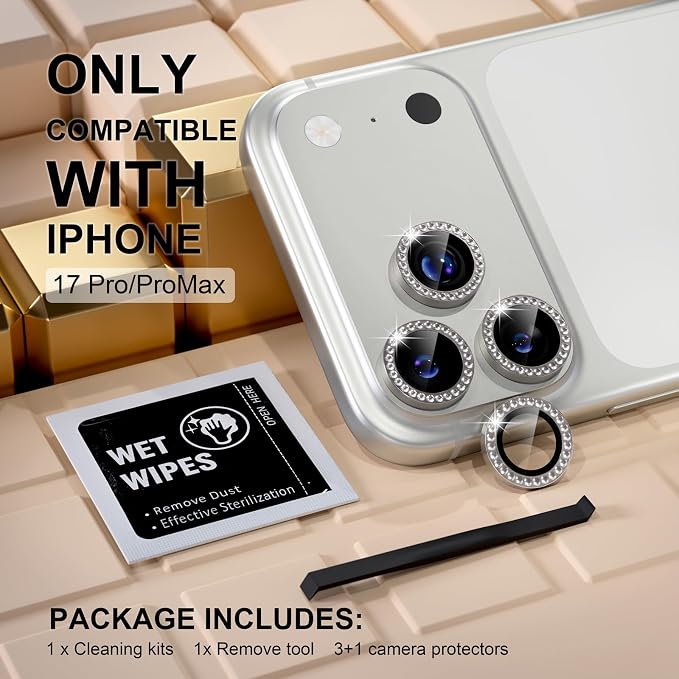 Misea Compatible for iPhone 17 Pro/iPhone 17 Pro Max Camera Lens Protector Bling - Image 2