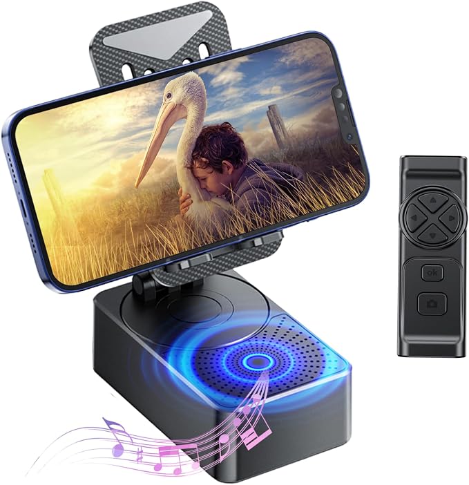 Phone Stand with Speaker with Bluetooth 5.3, Phone Stand with Remote Control & by Gankoii