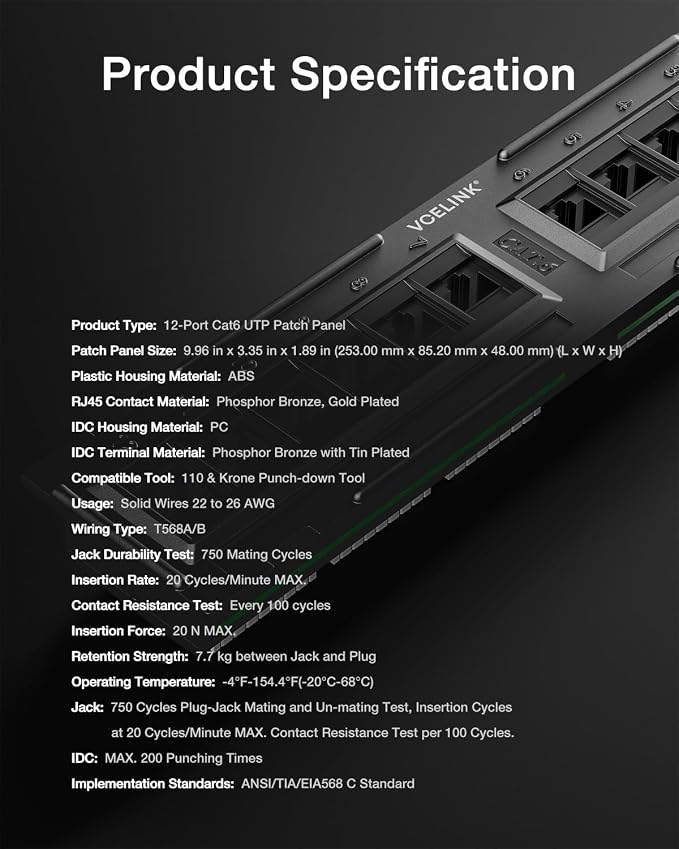 VCELINK 12-Port Cat6 Patch Panel 1000 Mbps - Image 6
