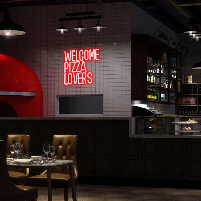 Welcome Pizza Lovers Neon Light, Family Restaurant Entertainment Room Food - Image 5