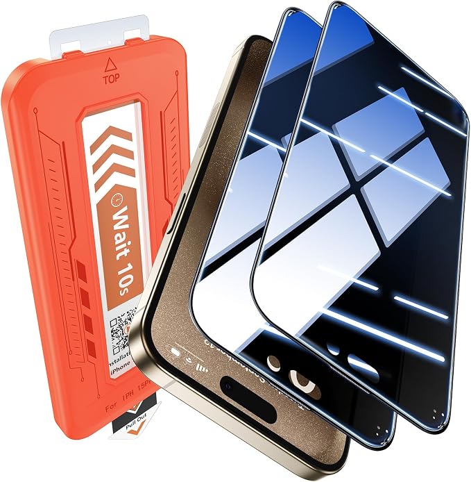 EGV 2 Pack for iPhone 15 Pro Max Privacy Screen Protector, 9H+ Military Grade by WelcometoEGV
