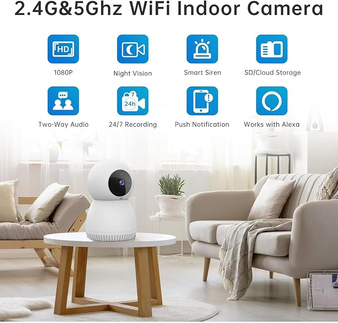 Indoor Security Camera 5G& 2.4GHz WiFi, Pan/Tilt Baby Camera - Image 5