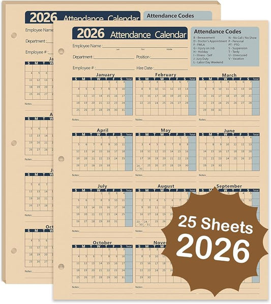 2026 Attendance Calendar by VistaRise