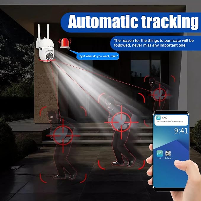 CKK 1080P Security Camera Outdoor Corded Power, 2MP PTZ WiFi Home Camera - Image 2