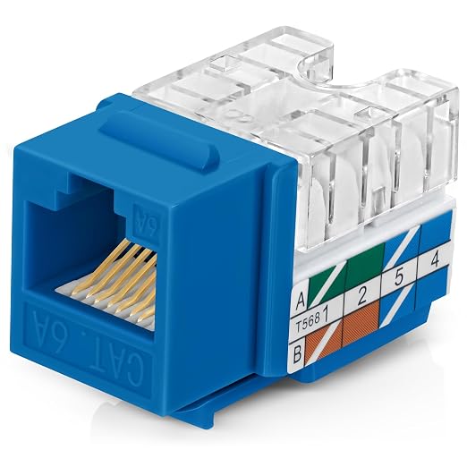 Everest 90° Angled RJ45 Cat6A Keystone Jacks 50-Pack in Blue by EverestMediaSolutions