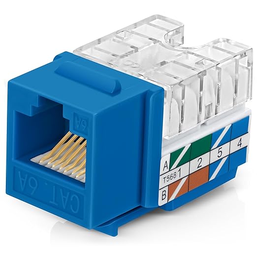Everest 90° Angled RJ45 Cat6A Keystone Jacks 10-Pack in Blue by EverestMediaSolutions