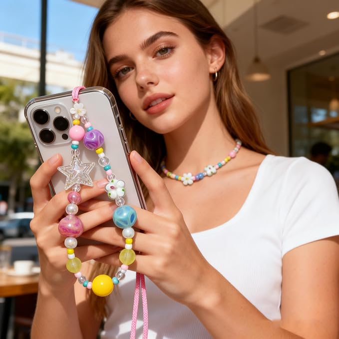 2 Pcs Phone Charm Strap Hand for iPhone Wrist Strap Camera Lanyard Pearl Beaded - Image 3