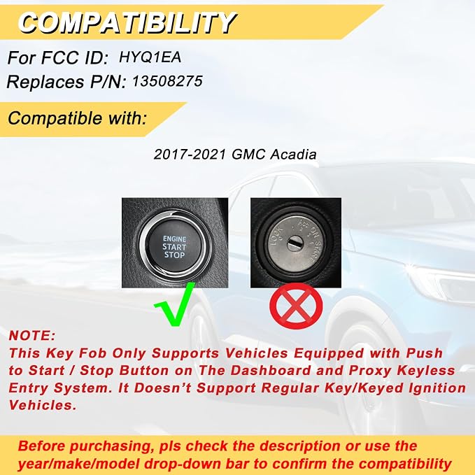 Vurkcy Key Fob Replacement for 2017-2021 GMC Acadia Push Start Smart Proximity - Image 2