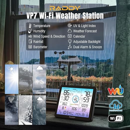 Raddy VP7 Wi-Fi Weather Station, 15-in-1 Wireless Weather Station Indoor Outdoor - Image 7