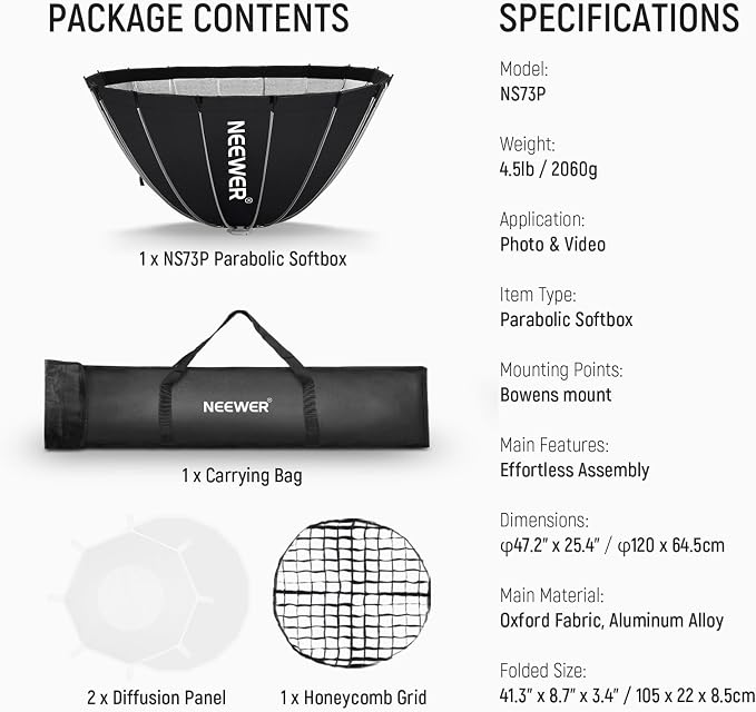 NEEWER Parabolic Softbox Kit, 47.2" Bowens Mount Soft Box - Image 9