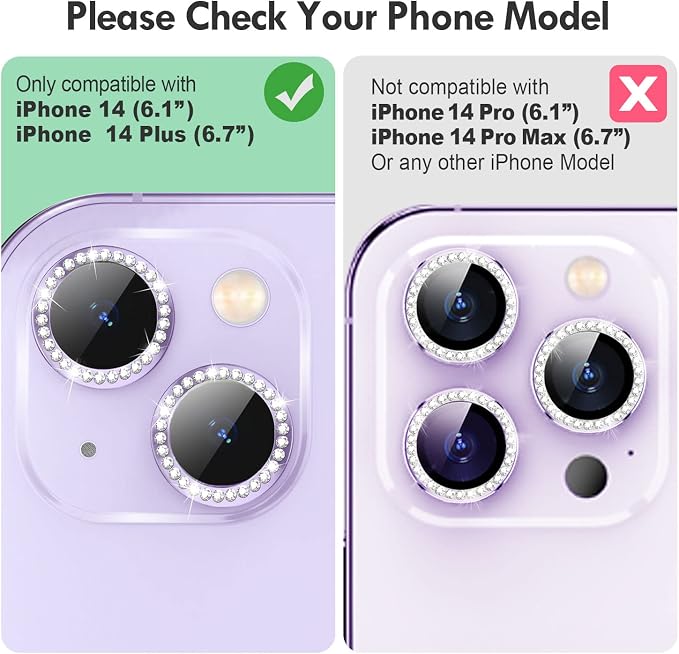 for iPhone 14 / iPhone 14 Plus Camera Lens Protector Bling, 9H Hardness - Image 2