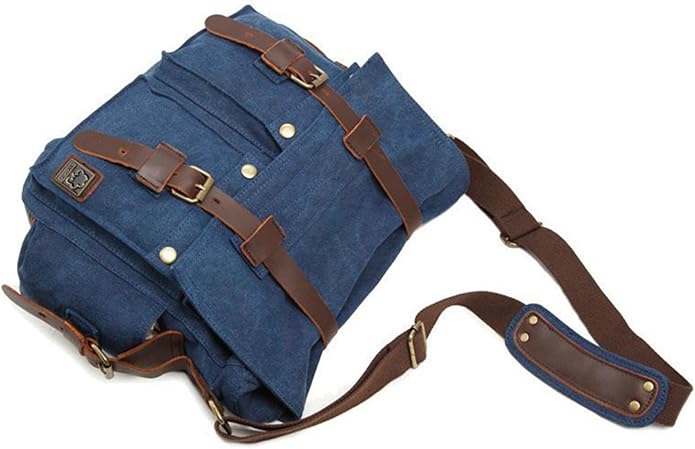 Sechunk Vintage Military Leather Canvas Laptop Bag Messenger Bags Medium - Image 4