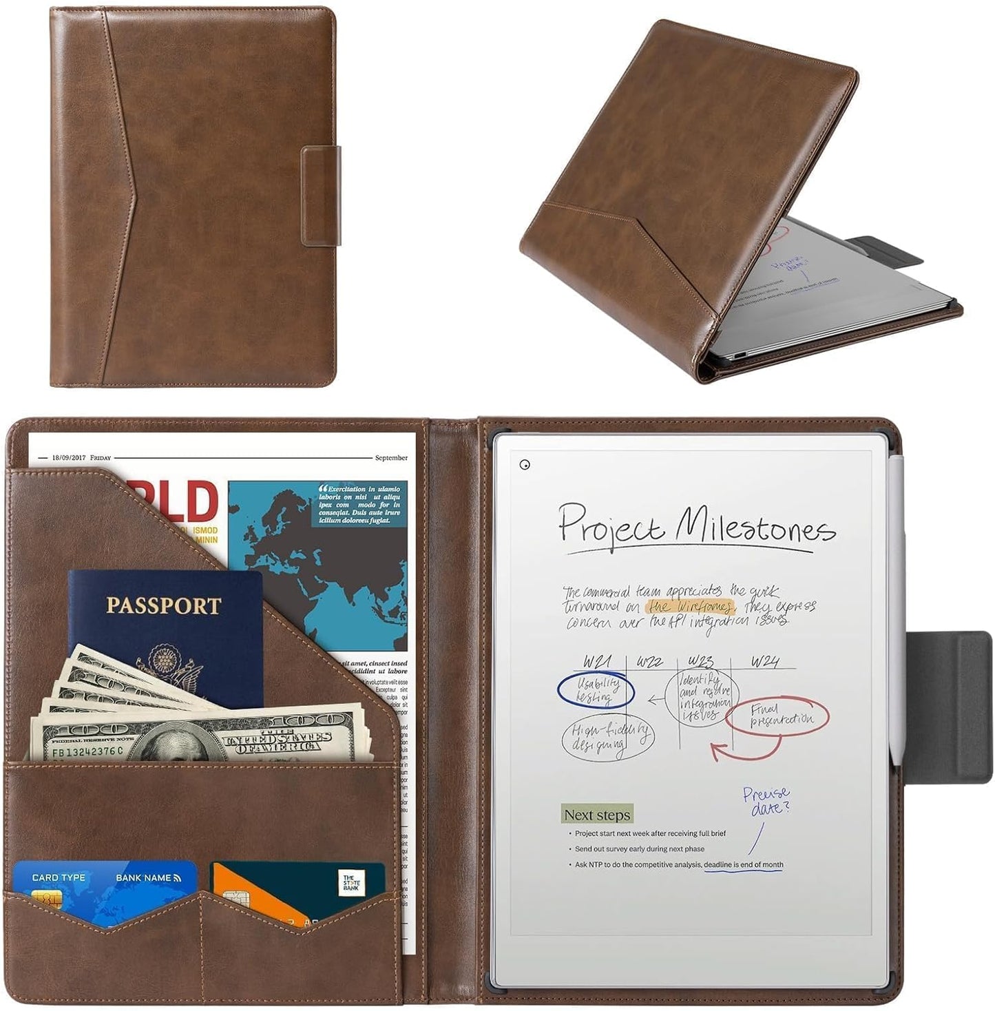 CoBak Premium PU Leather Case for Remarkable Paper Pro 11.8" (2024) – Slim Magnetic Back Cover with Auto Sleep/Wake, Folder Design, Magnetic Pen Holder Strap, Brown Leather