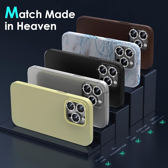 YWXTW Designed for iPhone 15 Pro/iPhone 15 Pro Max Camera Lens Protector Bling - Image 6