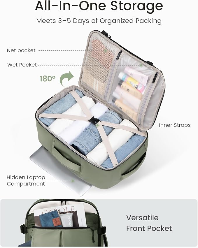 LOVEVOOK 40L Travel Backpack for Women Men, Airline Approved Carry On Luggage - Image 3
