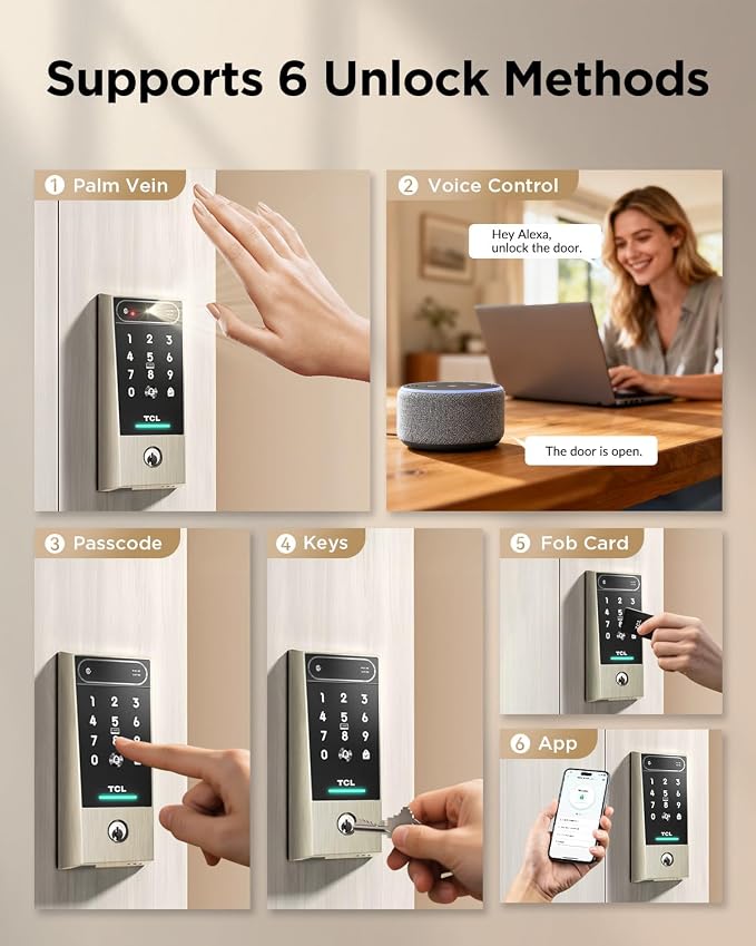 TCL D2 Pro Smart Lock with Palm Vein Recognition, Keyless Entry Door Lock - Image 5