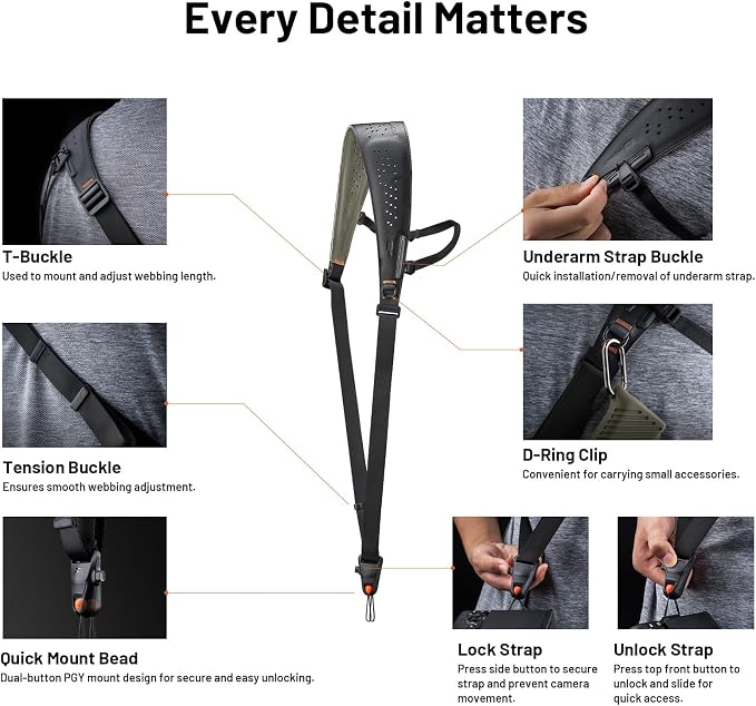 PGYTECH Camera Strap Pro, Quick Release Heavy Duty Camera Shoulder Strap - Image 3
